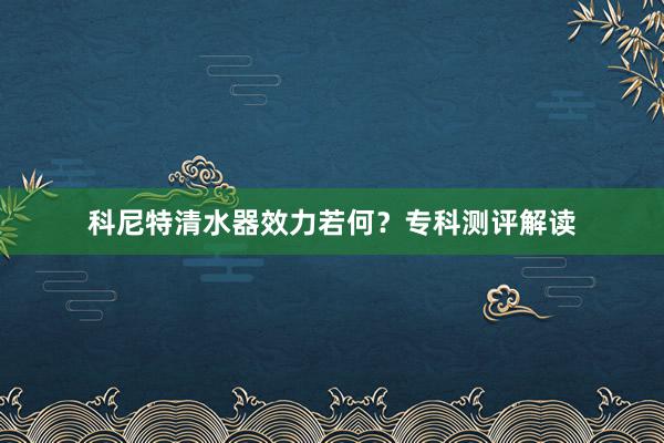 科尼特清水器效力若何？专科测评解读